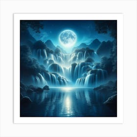 Waterfall At Night 8 Art Print