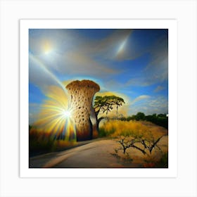 Sun Rising Over The Baobab Tree Art Print