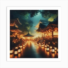 Lit Lanterns In A Temple 1 Art Print