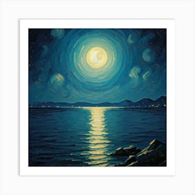 Moonlight Over The Sea Art Print