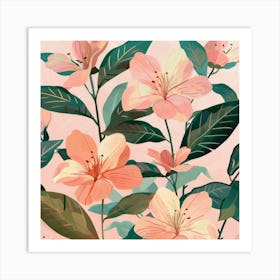 Pink Floral Wallpaper Art Print