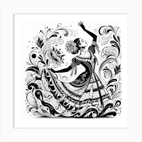 Line Art Mexican Dancer Art Print