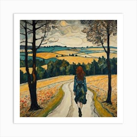 Woman Walking Down A Road Art Print