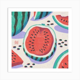 Watermelon Medley Square Art Print
