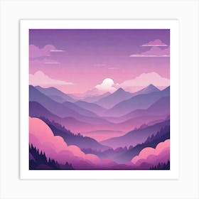 Misty mountains background in purple tone 133 Art Print