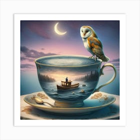 Owl On A Teacup Art Print