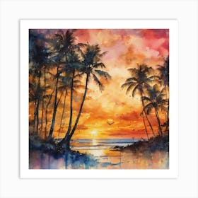 Tropical Sunset At The Beach Art Print