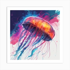 An Abstract Representation Of A Roaring Box Jellyfish, Formed With Bold Brush Strokes And Vibrant Co Art Print