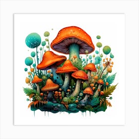 Mushrooms In The Forest 32 Art Print