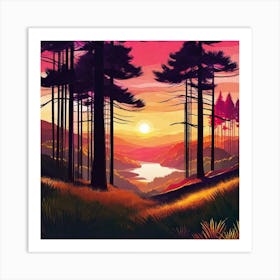 Sunset In The Forest 42 Art Print