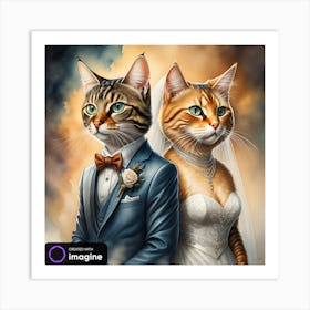 Cat Bride and Groom / Wedding Cats 1 1 Art Print