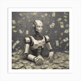 Robot With Money Art Print