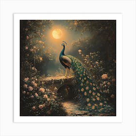 Peacock In The Moonlight 5 Art Print