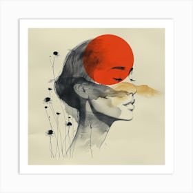 Abstract Painting 4 - Woman's face with red sun, city wall art, colorful wall art, home decor, minimal art, modern wall art, wall art, wall decoration, wall print colourful wall art, decor wall art, digital art, digital art download, interior wall art, downloadable art, eclectic wall, fantasy wall art, home decoration, home decor wall, printable art, printable wall art, wall art prints, artistic expression, contemporary, modern art print, Art Print