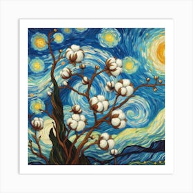 Van Gogh style, Cotton Flower branch 1 Art Print