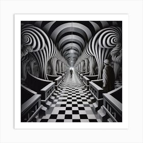 Hall Of Mirrors. Hypnotic Optical Illusion. Art Print