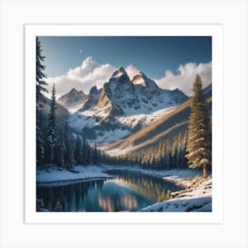 Mountain Lake In Winter Art Print