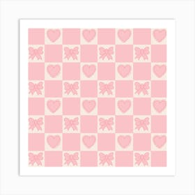 Pink Bow Checkered Print Art Print