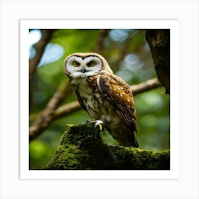 Owl Perched On Moss Art Print