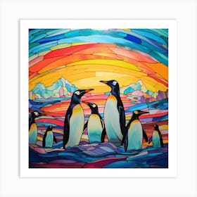 Penguins At Sunset Art Print