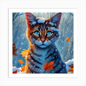 Cat In The Snow Art Print