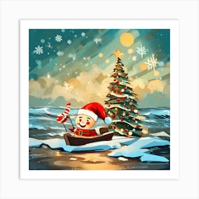 Santa In A Boat Art Print