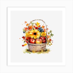 Autumn Flowers In A Basket Art Print