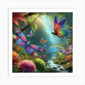 Colorful Dragonflies In The Jungle Art Print