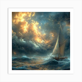 Sailboat In Stormy Sea Art Print