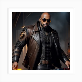 Dj In A Leather Jacket Art Print