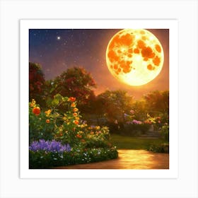 Full Moon In The Garden Art Print