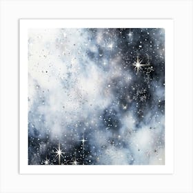 Abstract Galaxy In Watercolor Foreground Dust And Silver Sparkles Shimmering Space With A Bokeh Ef (7) Art Print