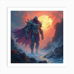 Titan In A Colorful Watercolor Realm, Clashing With Dark Forces 1 Art Print