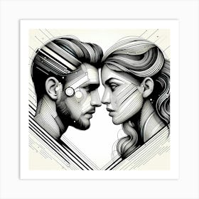 Young Lovers - Abstract Line Art Illustration 89 Art Print