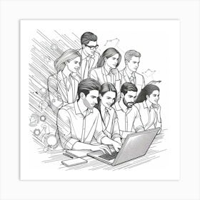 Group Of Business People Working On A Laptop Art Print