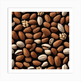 Almonds On A Black Background 9 Art Print