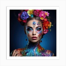 Beautiful Woman With Colorful Body Paint Art Print