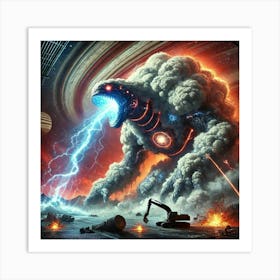 A Sci Fi Depiction Of Brontus, The Cloud Colossus, Static Roar Art Print