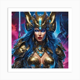 Female Warrior With Blue Hair Art Print