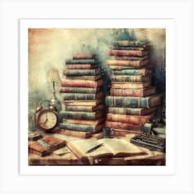 Old Books On A Desk Art Print