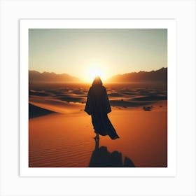 Silhouette Of A Man Walking In The Desert Art Print