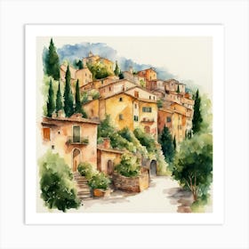 Watercolor Of Italian Village 1 Art Print