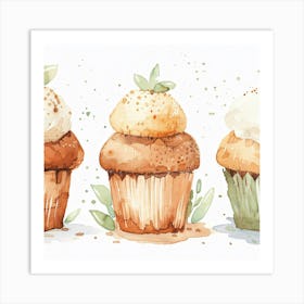 Watercolor Cupcakes 1 Art Print