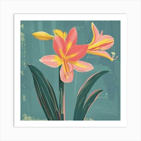 Amaryllis 1 Square Flower Illustration Art Print