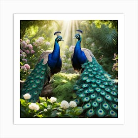 Peacocks In The Garden art print 2 Art Print