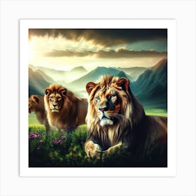 Lions In The Mountains Art Print