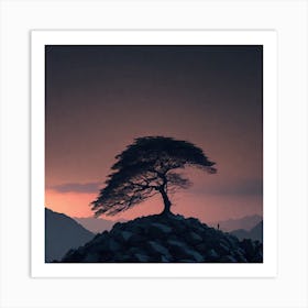 Single Tree On Top Of The Mountain (63) Art Print