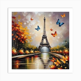 Paris Eiffel Tower With Butterflies 3 Art Print