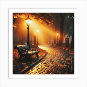 Park Bench At Night 3 Art Print