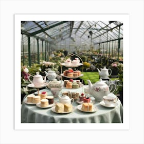 Tea Party In A Greenhouse Art Print